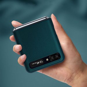 green leather galaxy z flip case