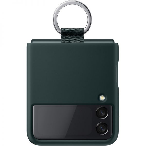 dark green galaxy z flip4 silicone cover with ring