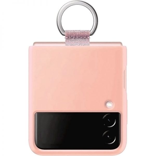 pink galaxy z flip4 silicone cover with ring