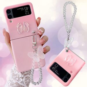 cute gradient pink z flip 4 case with strap