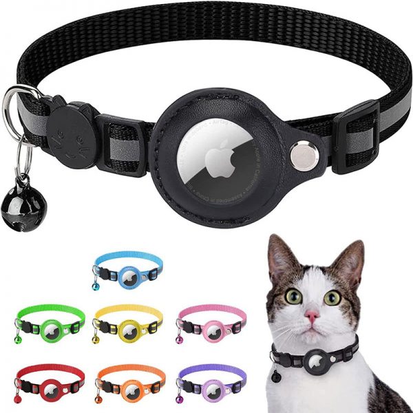 comfortable black airtag cat collars